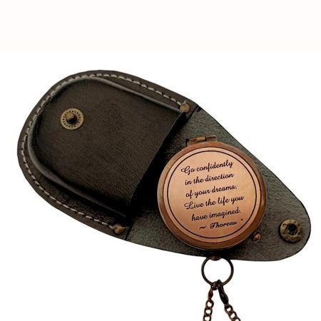 Brass Pocket Compass with Quote and Leather Case